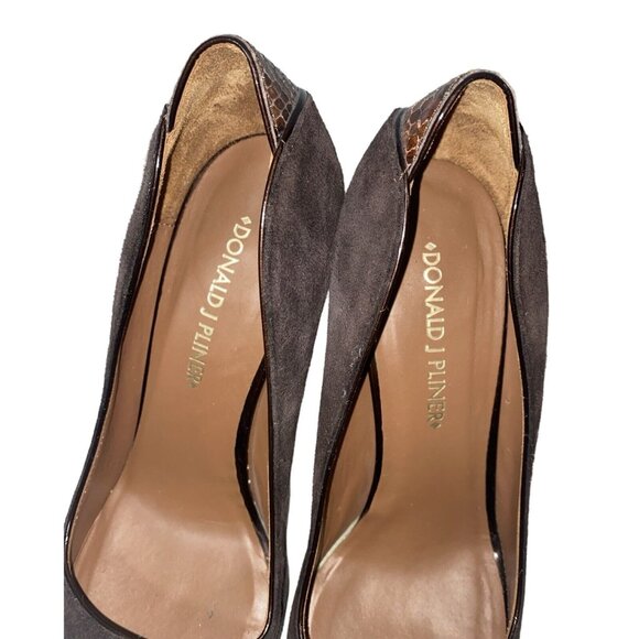 Donald J Pliner Brown Suede Snakeskin Dawn Pumps Heels Size 6 - Picture 6 of 11
